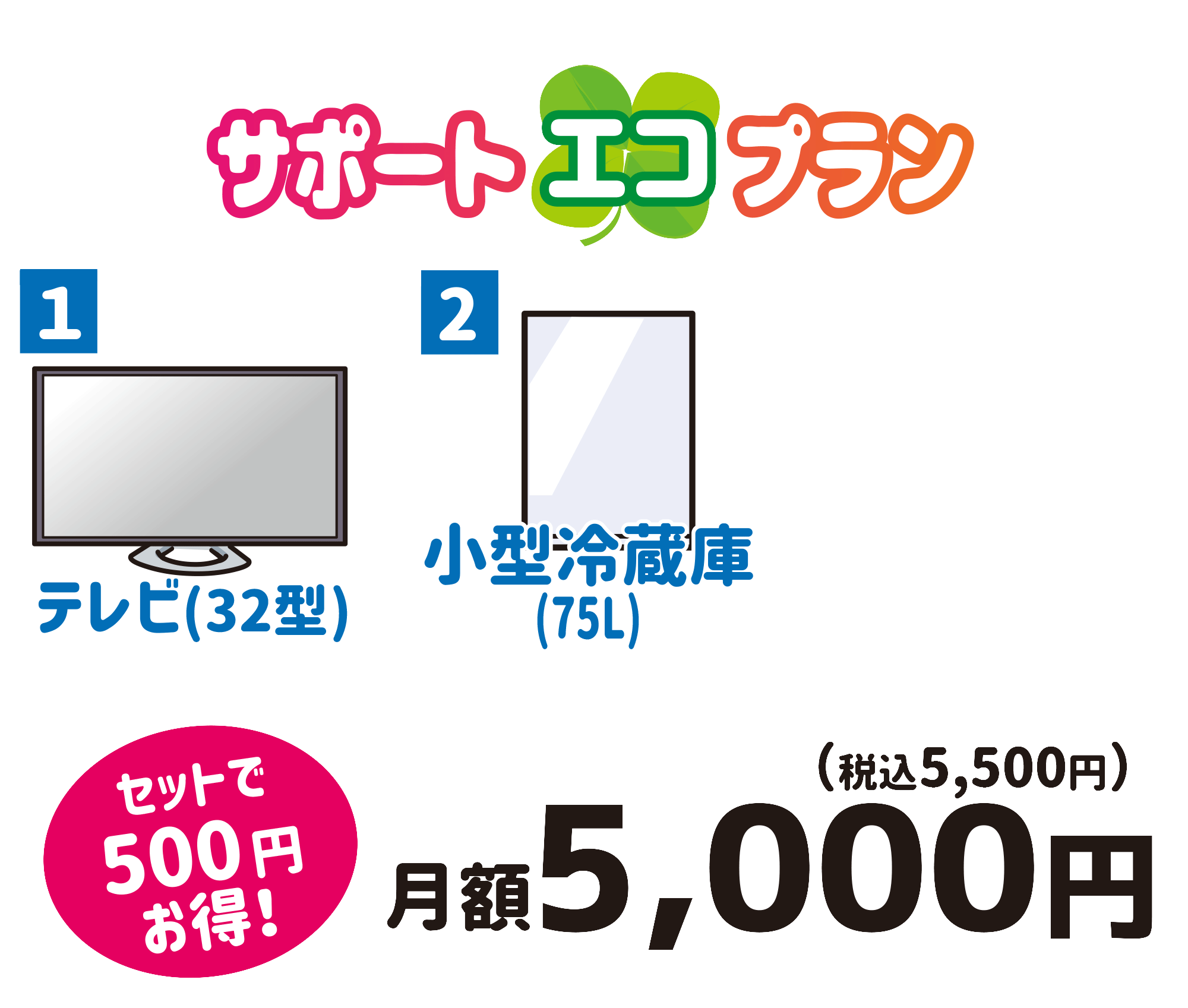 テレビ、小型冷蔵庫の2点セットプラン